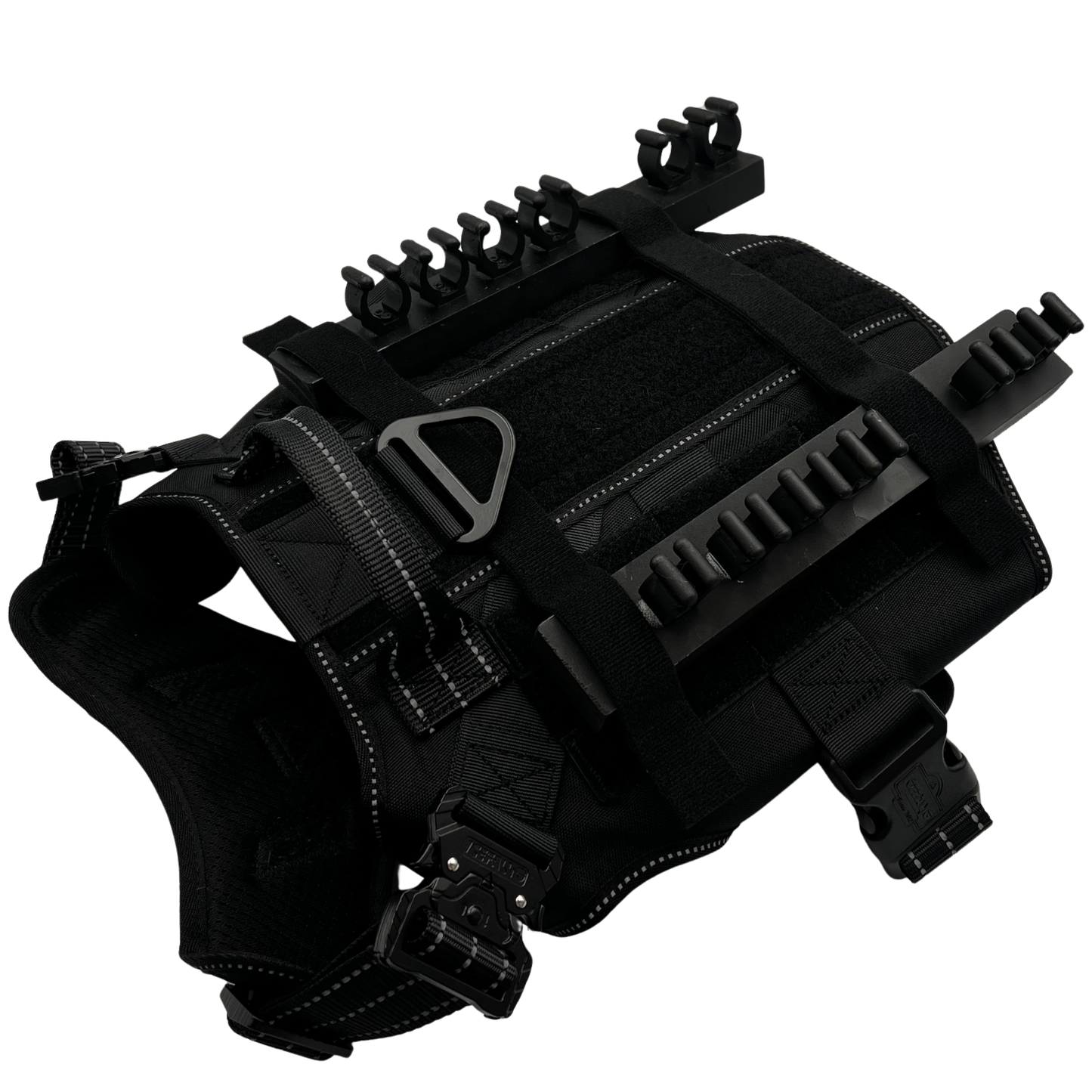 Solo Shot Saddle 2-row dog harness with all-black design and black bars, barktender drink-serving accessory for weddings and events by Solo Saber & Co.