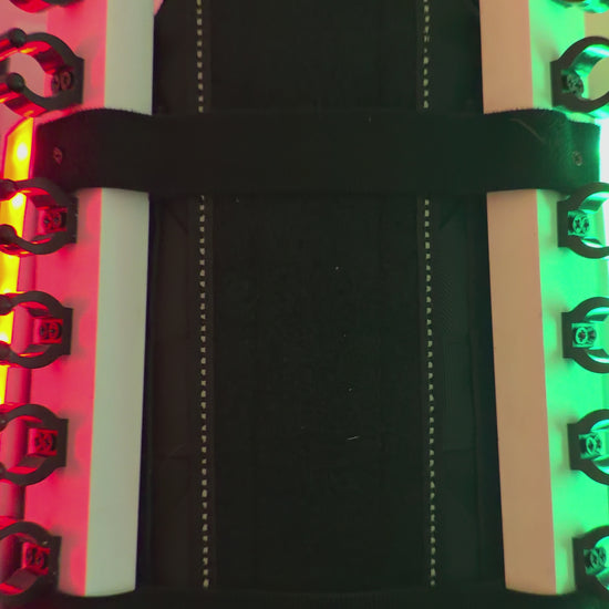 Light-up LED dog harness attachment for wedding barktender dogs, illuminated pet accessory by Solo Saber & Co.