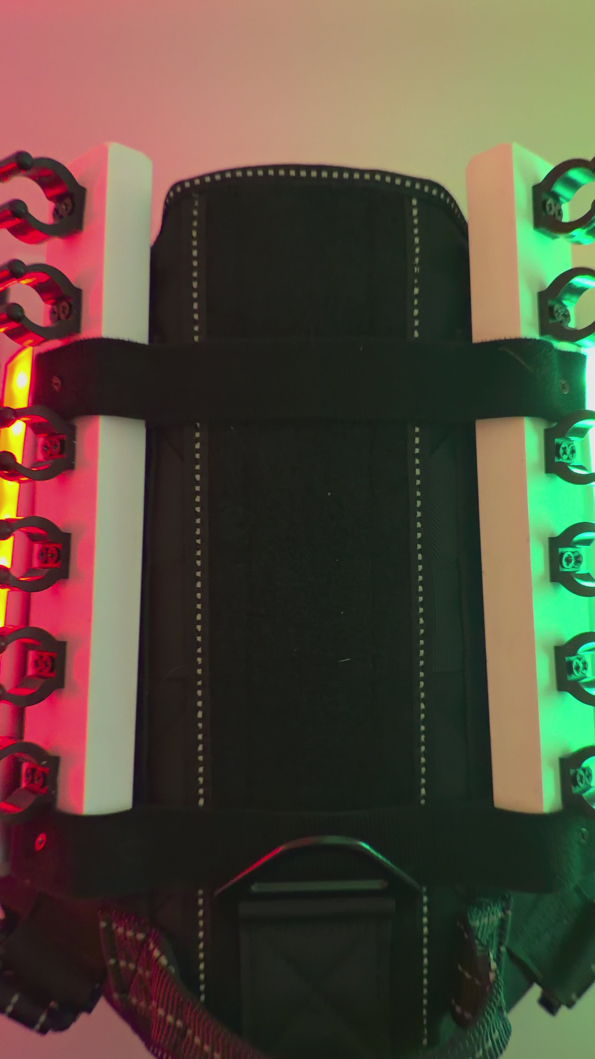 Light-up LED dog harness attachment for wedding barktender dogs, illuminated pet accessory by Solo Saber & Co.