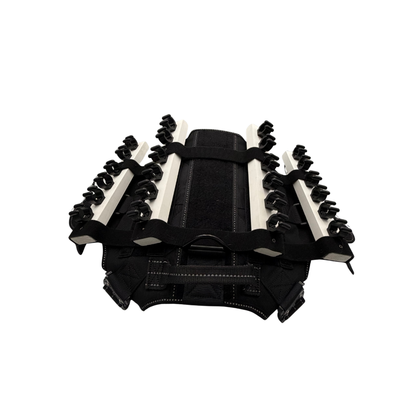 Dog barktender Solo Shot Saddle with four rows of white bars, wedding and event drink service accessory by Solo Saber & Co.